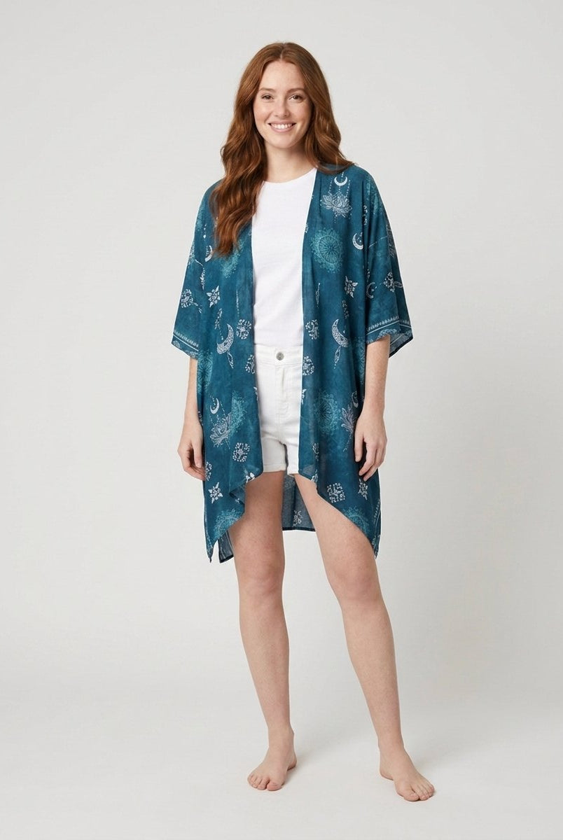Luma Beach Kimono | Cotton Rayon Blend, Celestial Print 0