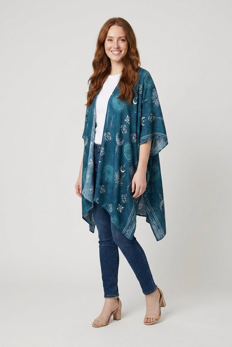 Luma Beach Kimono | Cotton Rayon Blend, Celestial Print 1