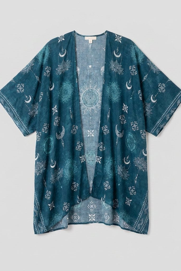 Luma Beach Kimono | Cotton Rayon Blend, Celestial Print 3