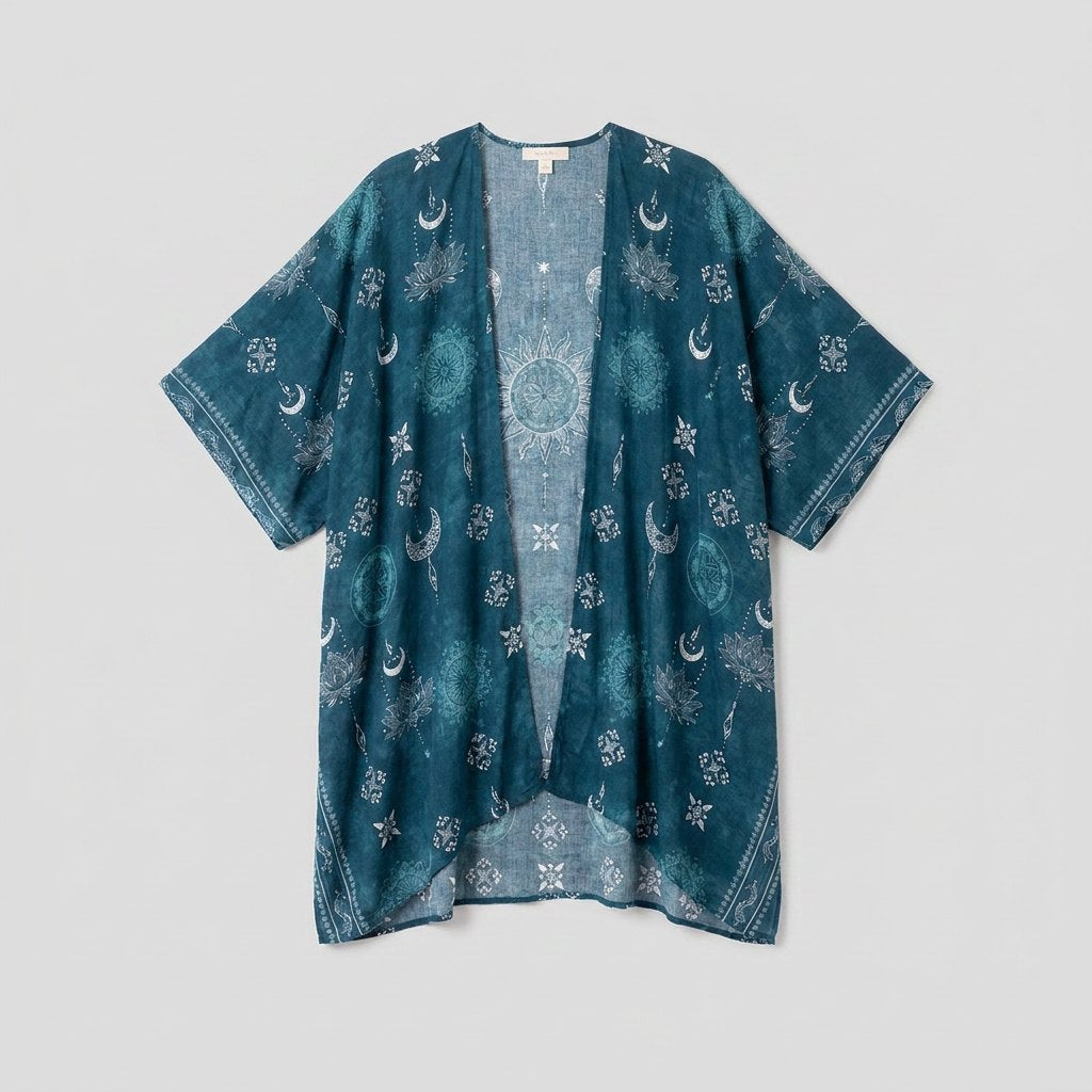 Luma Beach Kimono | Cotton Rayon Blend, Celestial Print 3