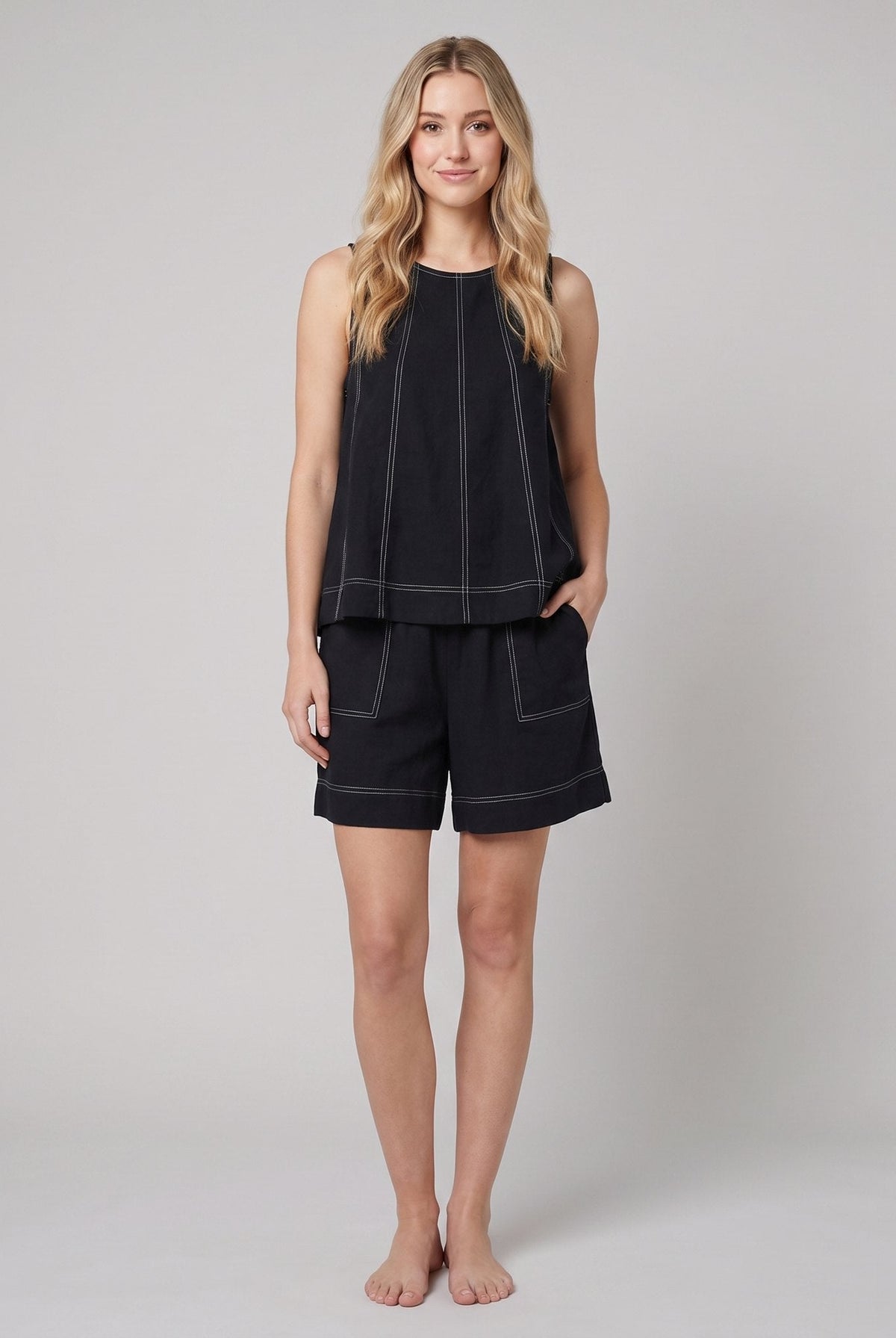 Luna Two Piece Set | Washed Canvas Crop Tank & Elastic Waistband Shorts for Women 0