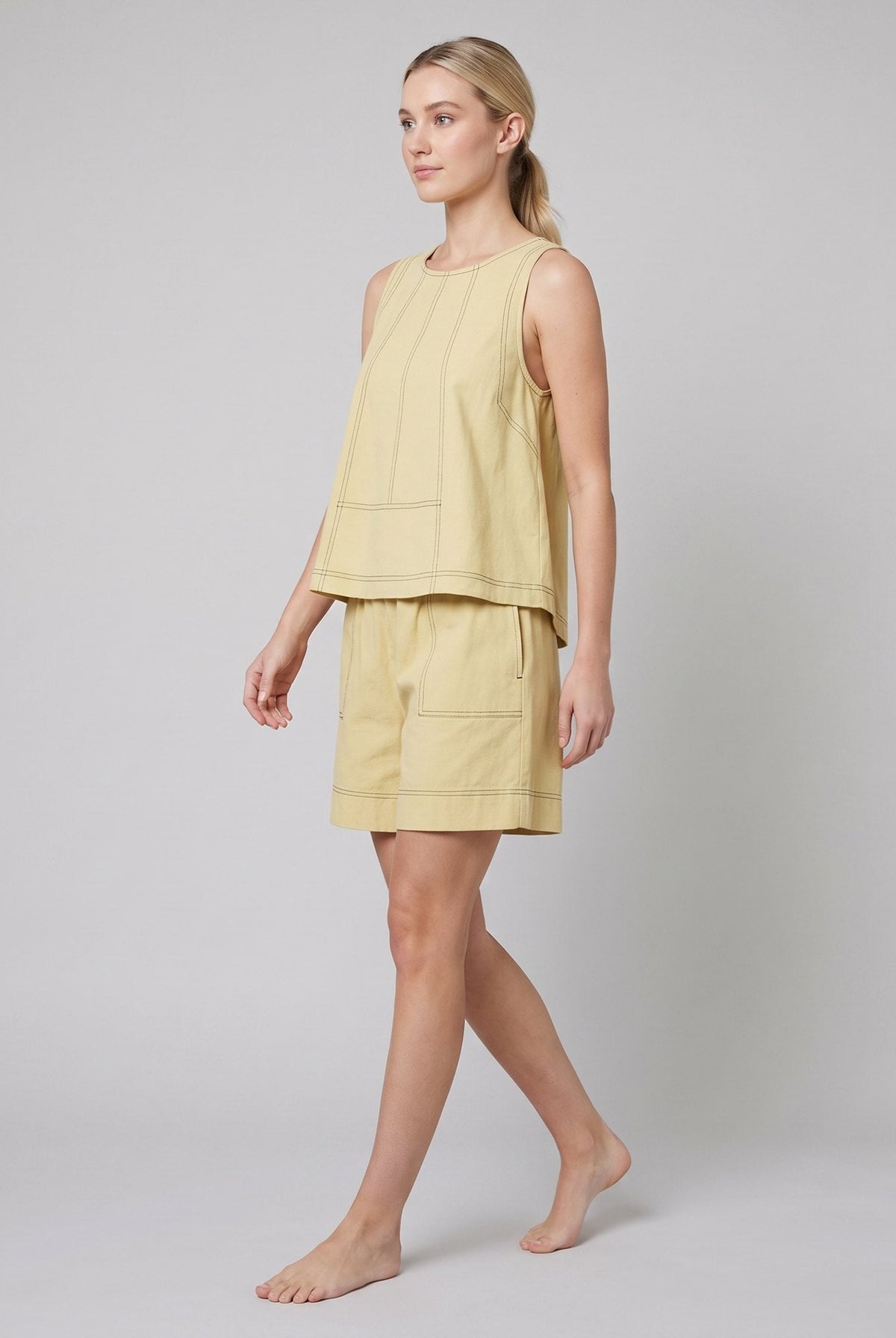 Luna Two Piece Set | Washed Canvas Crop Tank & Elastic Waistband Shorts for Women 1