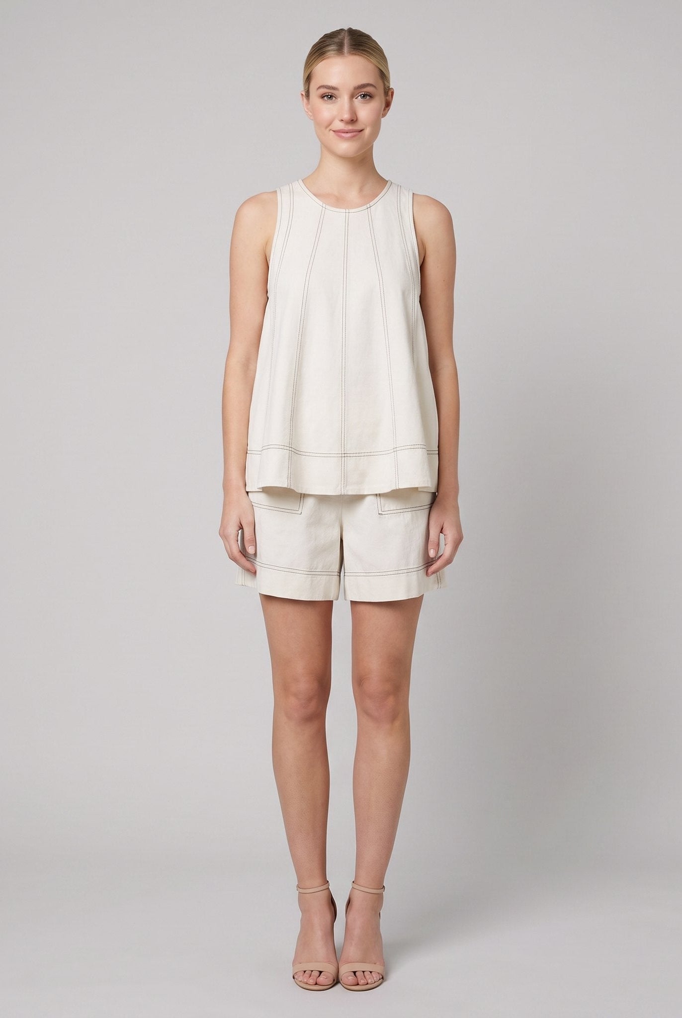 Luna Two Piece Set | Washed Canvas Crop Tank & Elastic Waistband Shorts for Women 2