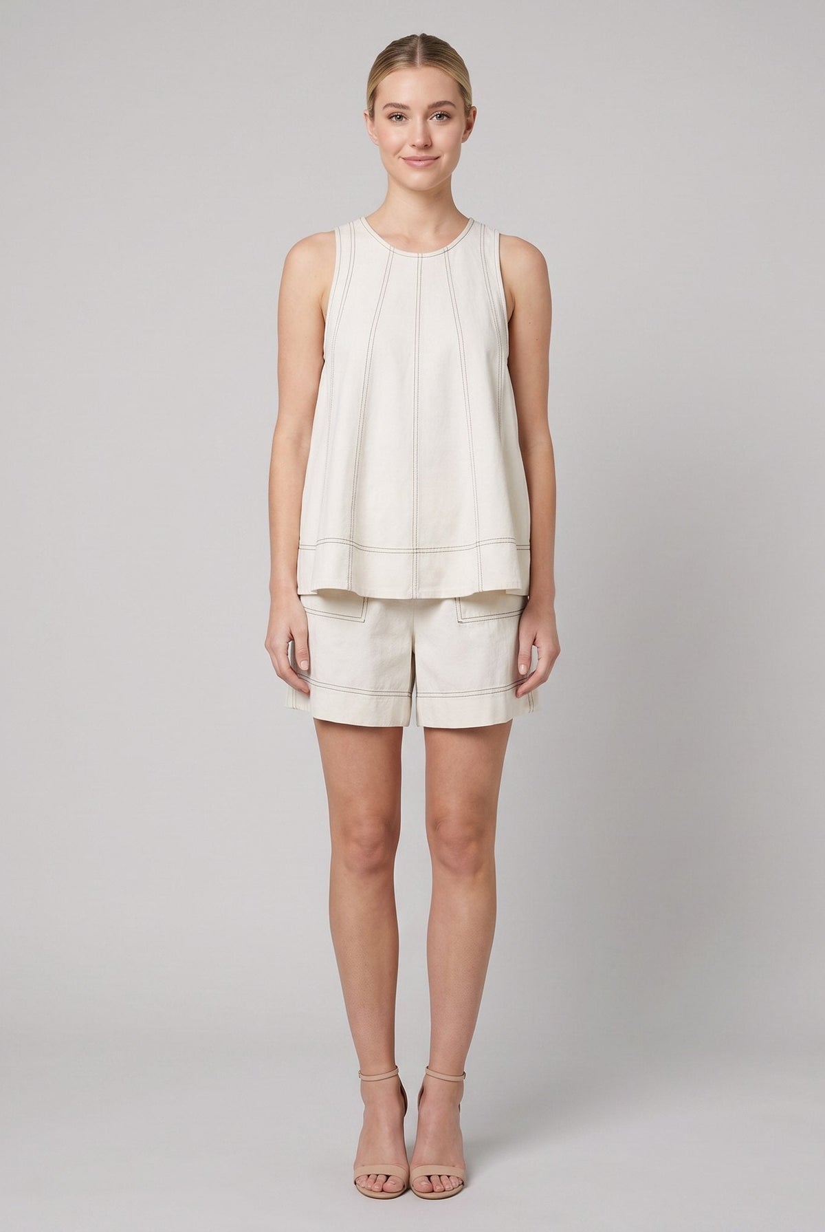 Luna Two Piece Set | Washed Canvas Crop Tank & Elastic Waistband Shorts for Women 2