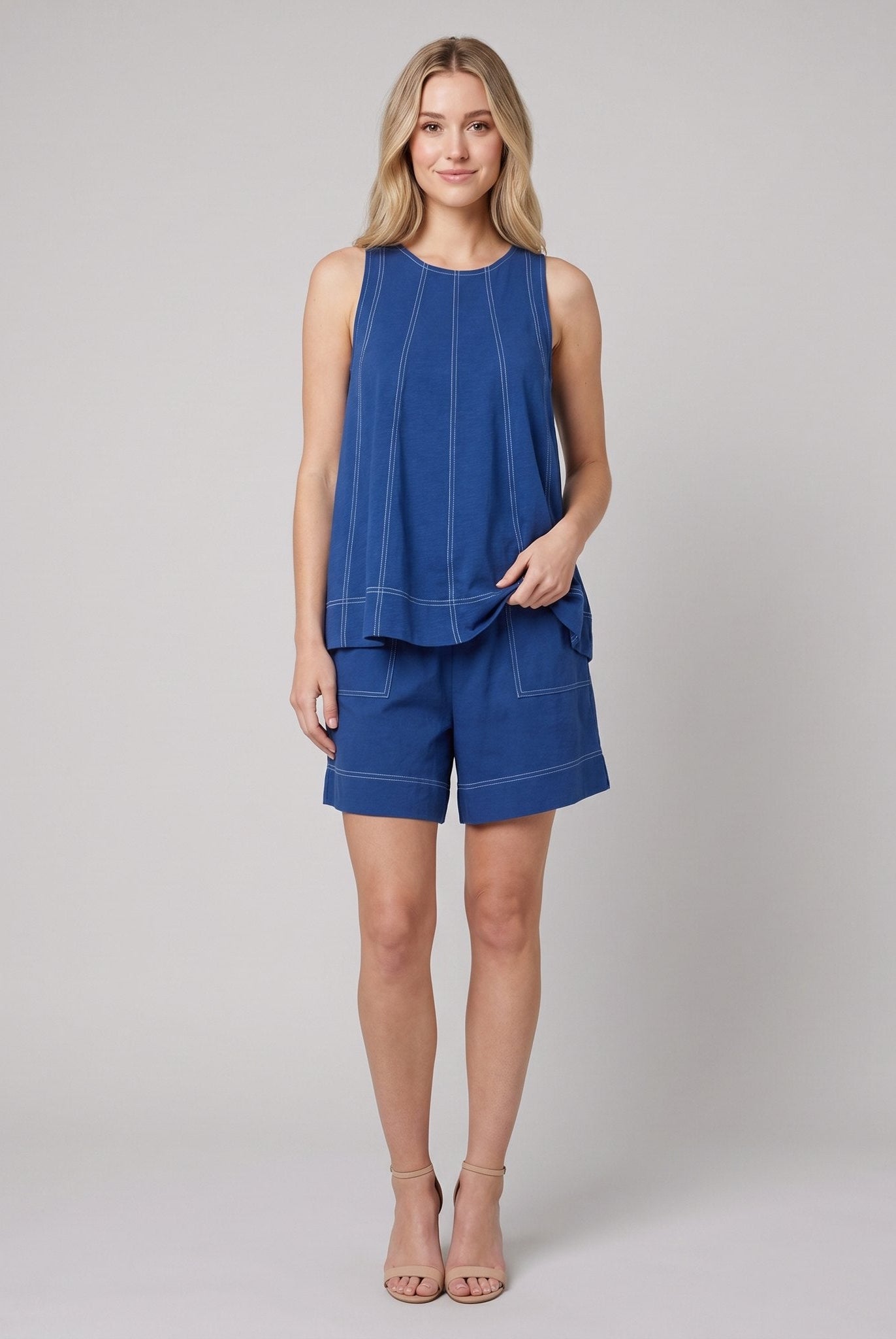 Luna Two Piece Set | Washed Canvas Crop Tank & Elastic Waistband Shorts for Women 3