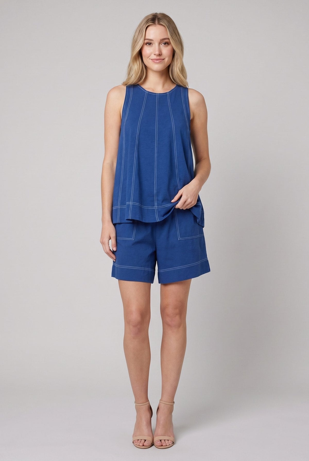 Luna Two Piece Set | Washed Canvas Crop Tank & Elastic Waistband Shorts for Women 3