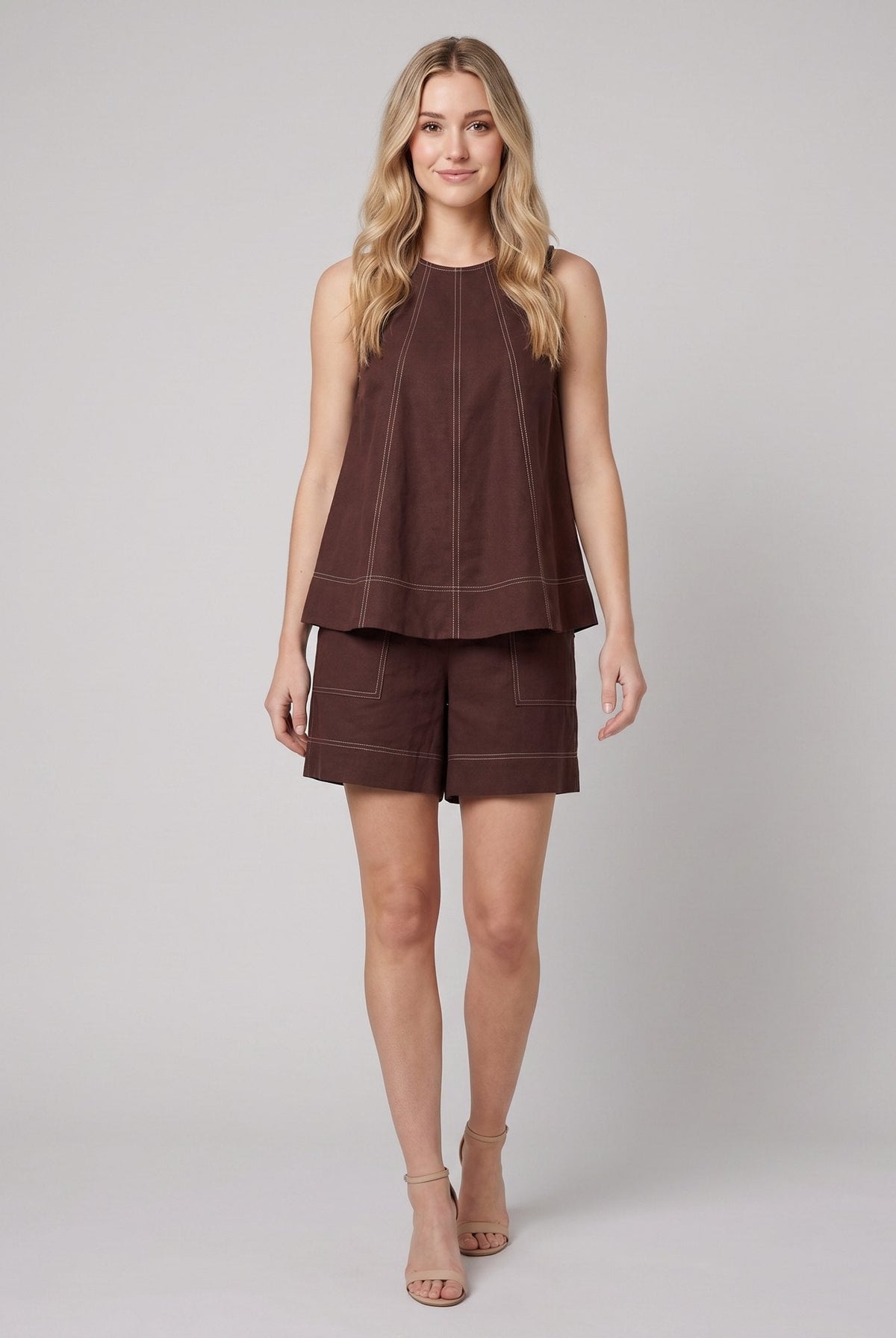 Luna Two Piece Set | Washed Canvas Crop Tank & Elastic Waistband Shorts for Women 4