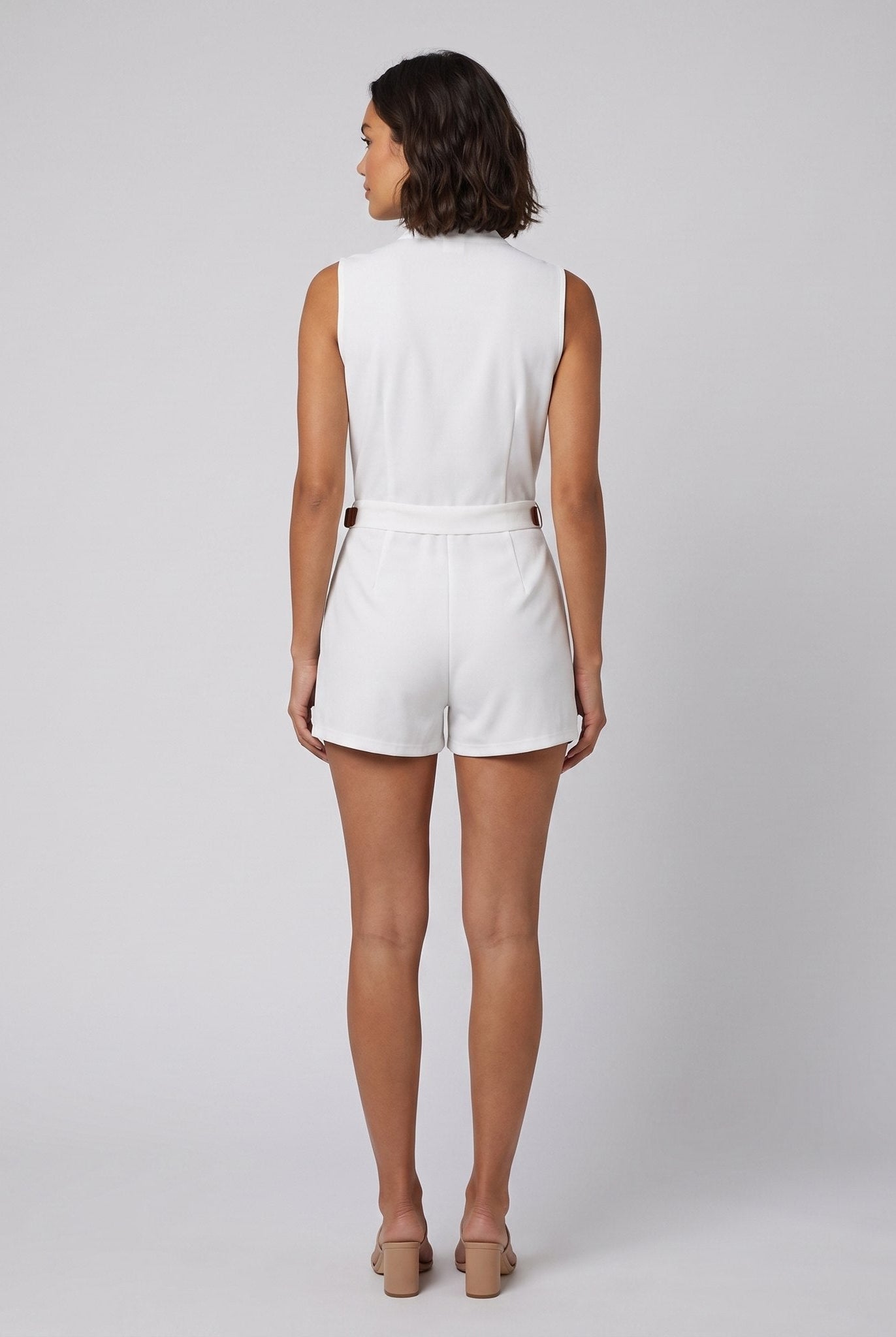 Luna Women's Romper | Black, Plunging V-Neck, Belted Waist 3
