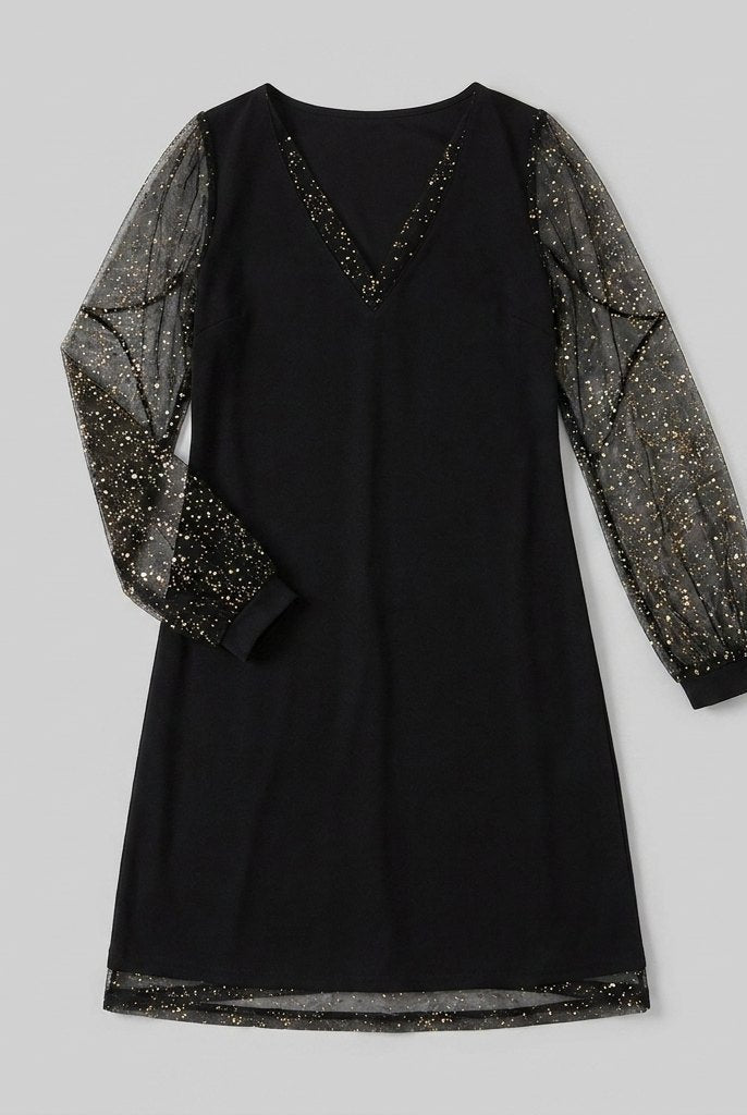 Genevieve black evening dress with sheer sleeves 3