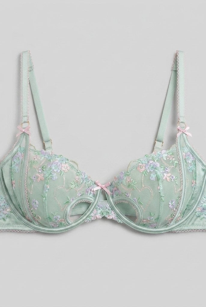 Mira Balcony Bra | Underwired Satin with Floral Embroidery 0