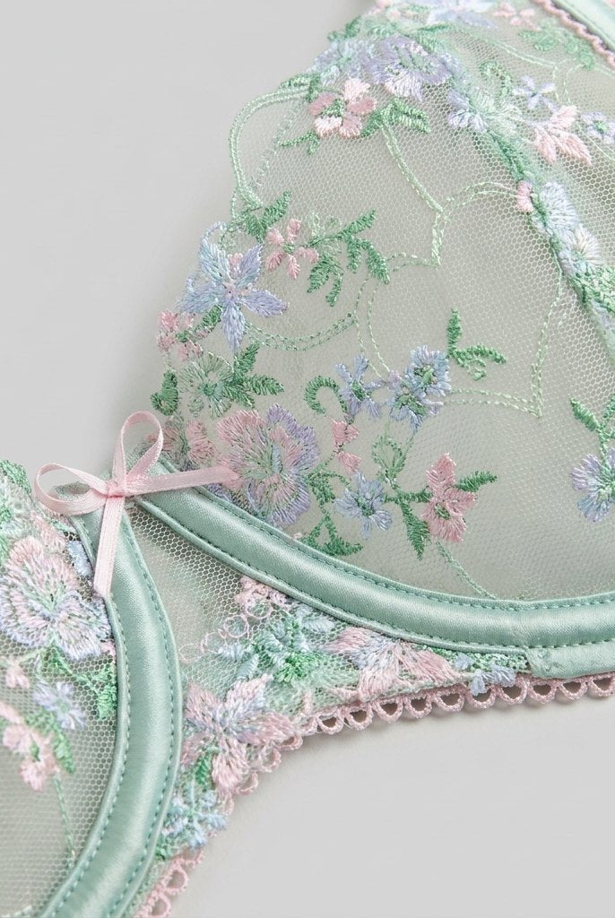 Mira Balcony Bra | Underwired Satin with Floral Embroidery 2