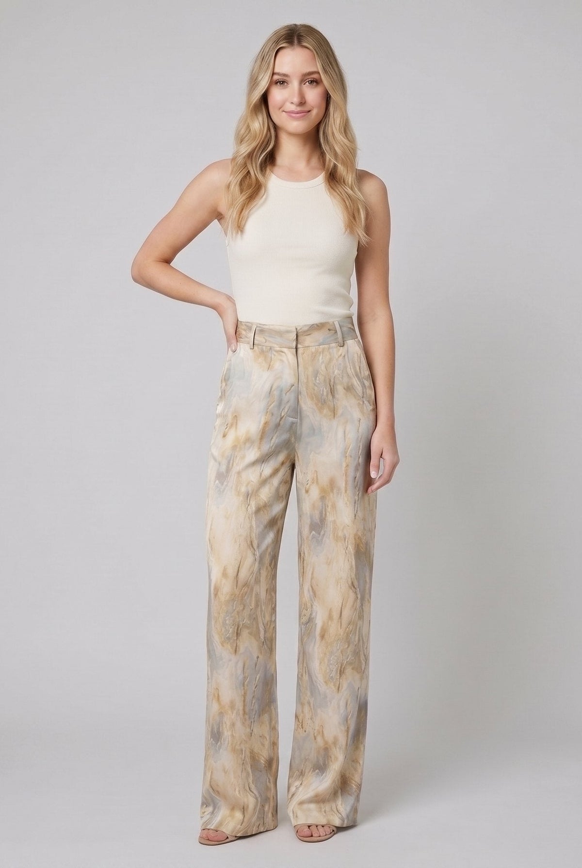 Mira High Waisted Pants | Marble Print, Soft Fabric, Full-Length 0