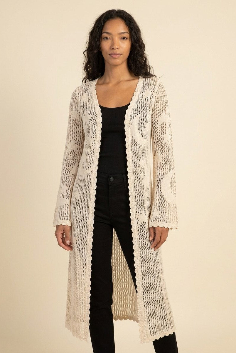Mira Lace Duster | Lightweight Cotton Viscose Blend, Celestial Pattern 0