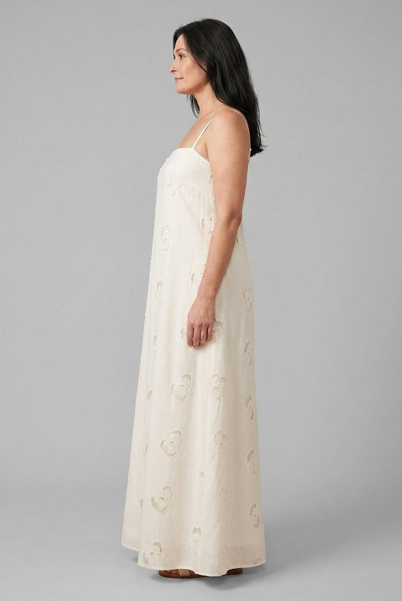 Mira Maxi Dress | Beige Cutwork, A-Line Silhouette for Summer Events 2