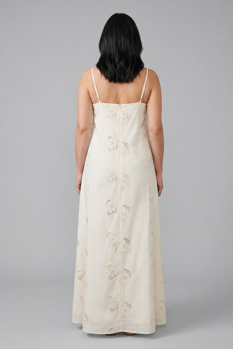 Mira Maxi Dress | Beige Cutwork, A-Line Silhouette for Summer Events 3