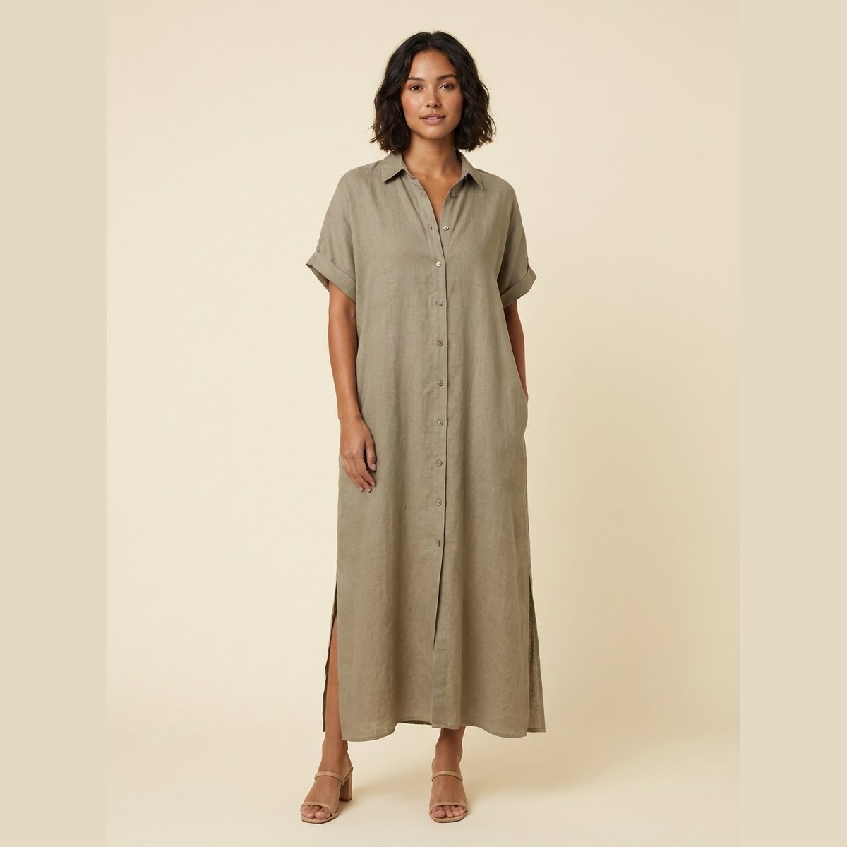 Mira Maxi Dress | Linen Blend, Short Sleeves, Casual Summer Dress 0