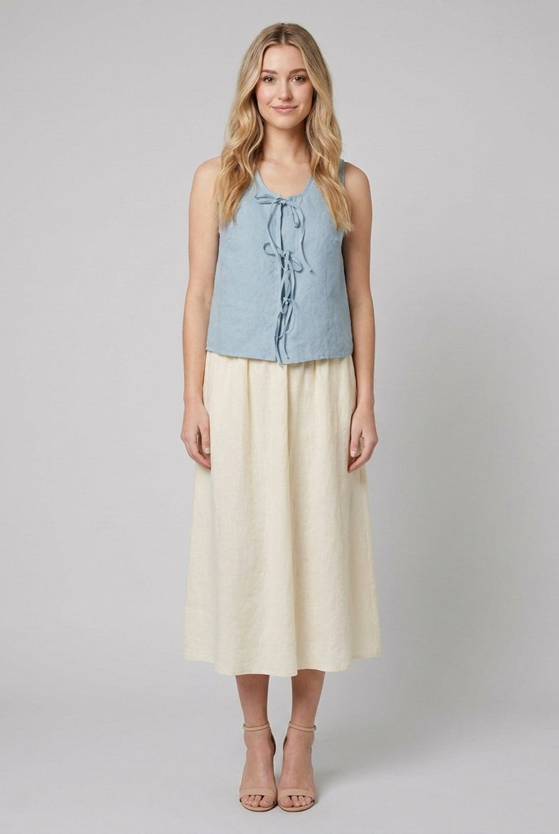 Mira Women's Blouse | Linen Long Sleeve with Bow Tie Detail 0
