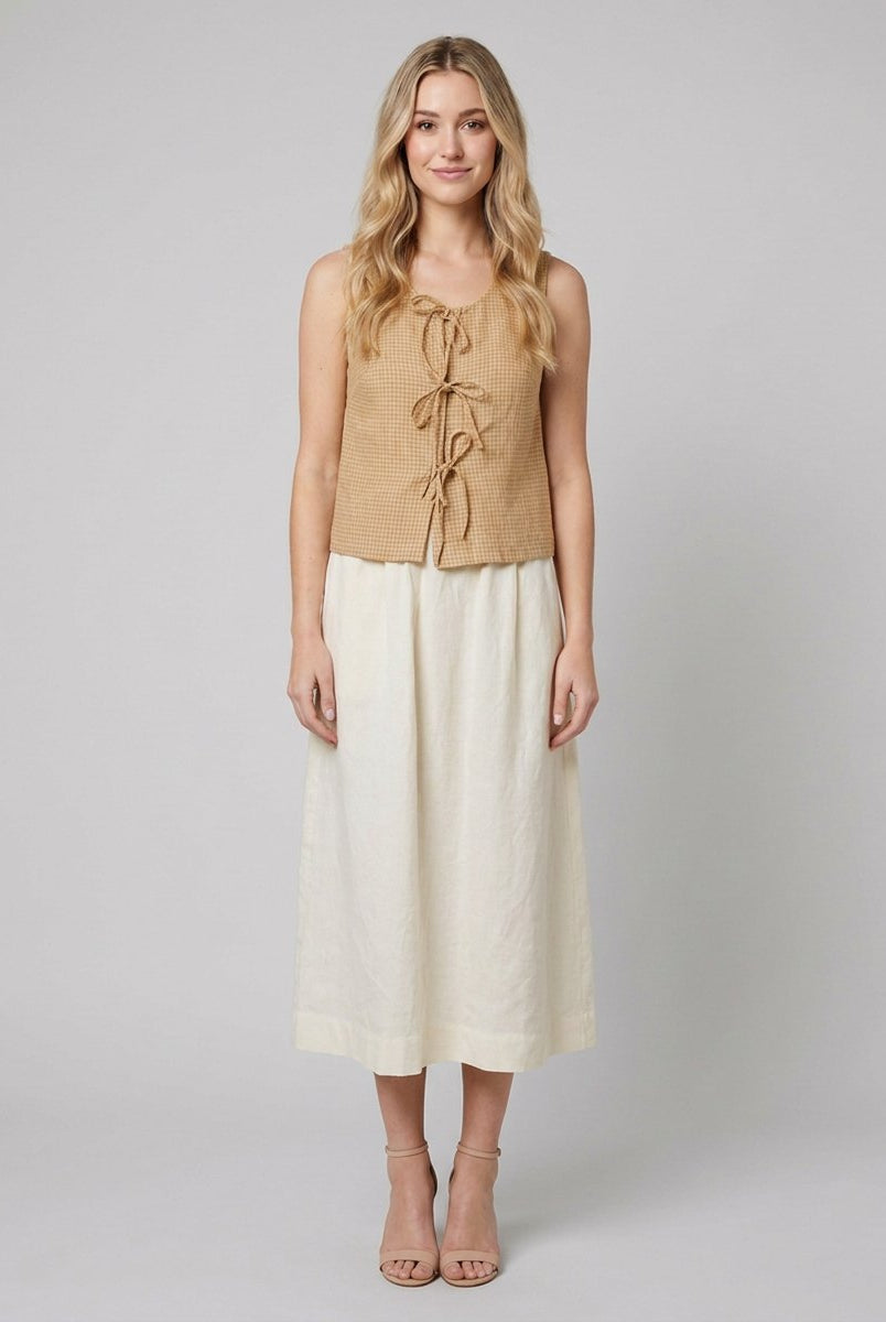 Mira Women's Blouse | Linen Long Sleeve with Bow Tie Detail 1