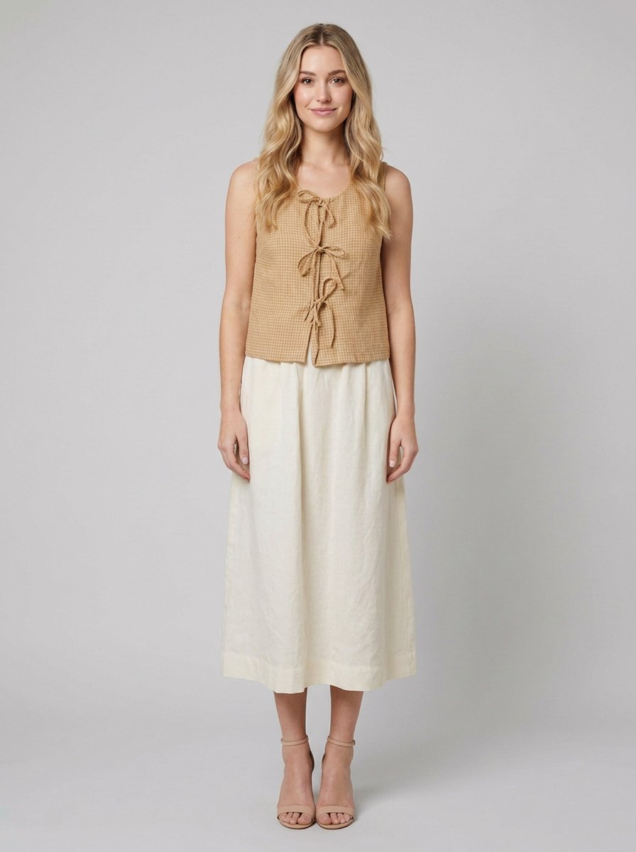 Mira Women's Blouse | Linen Long Sleeve with Bow Tie Detail 1