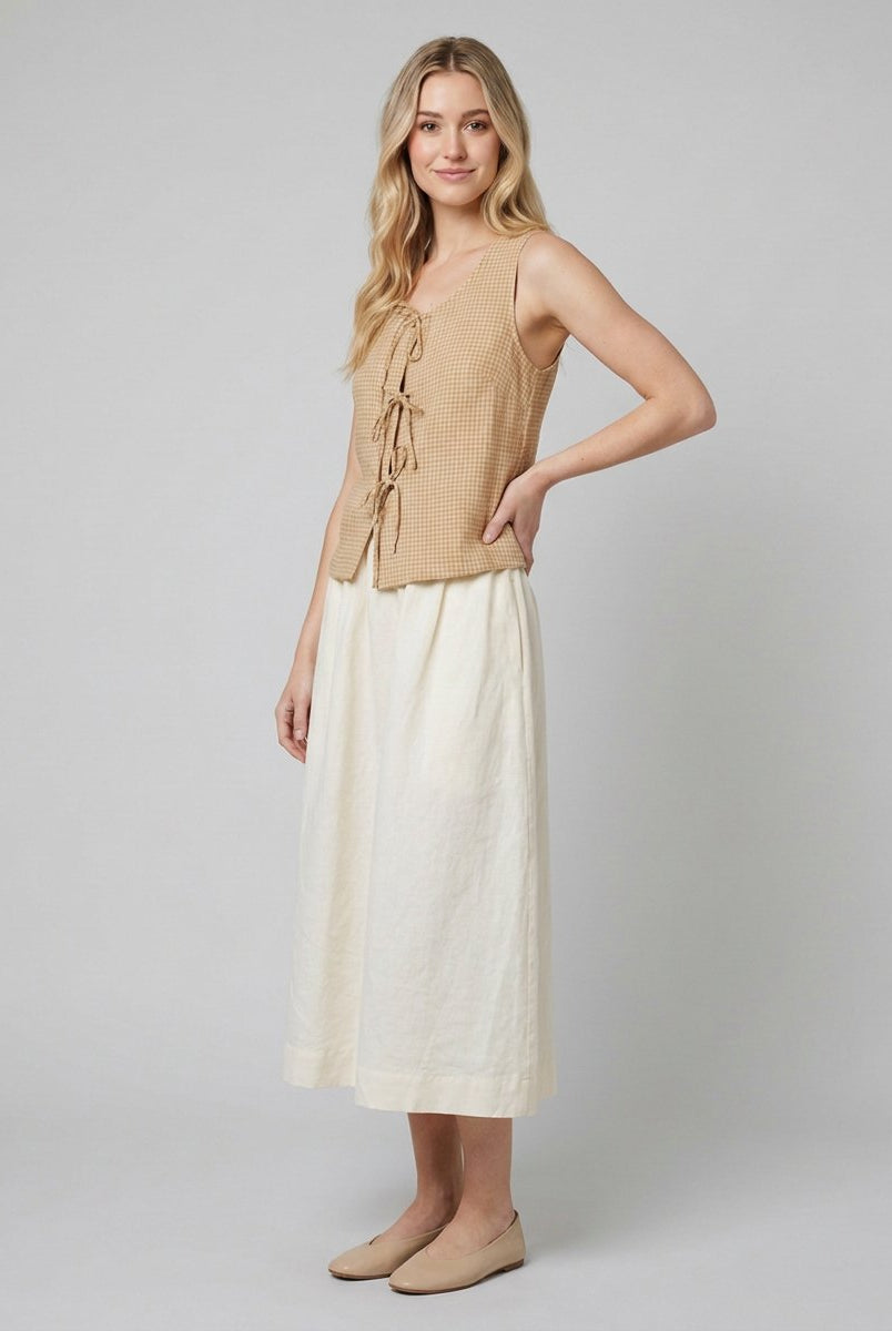 Mira Women's Blouse | Linen Long Sleeve with Bow Tie Detail 2
