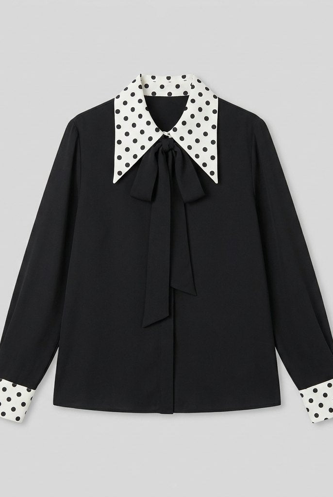 Mira Women's Blouse | Long Sleeve, Lightweight Polka Dot Necktie 4
