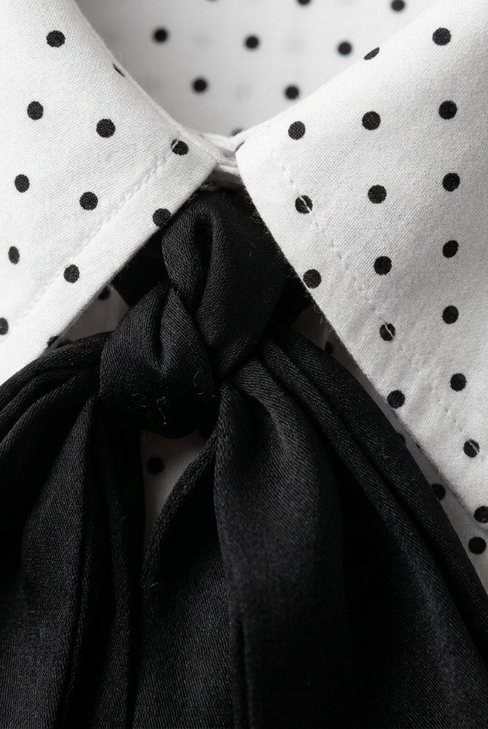 Mira Women's Blouse | Long Sleeve, Lightweight Polka Dot Necktie 5