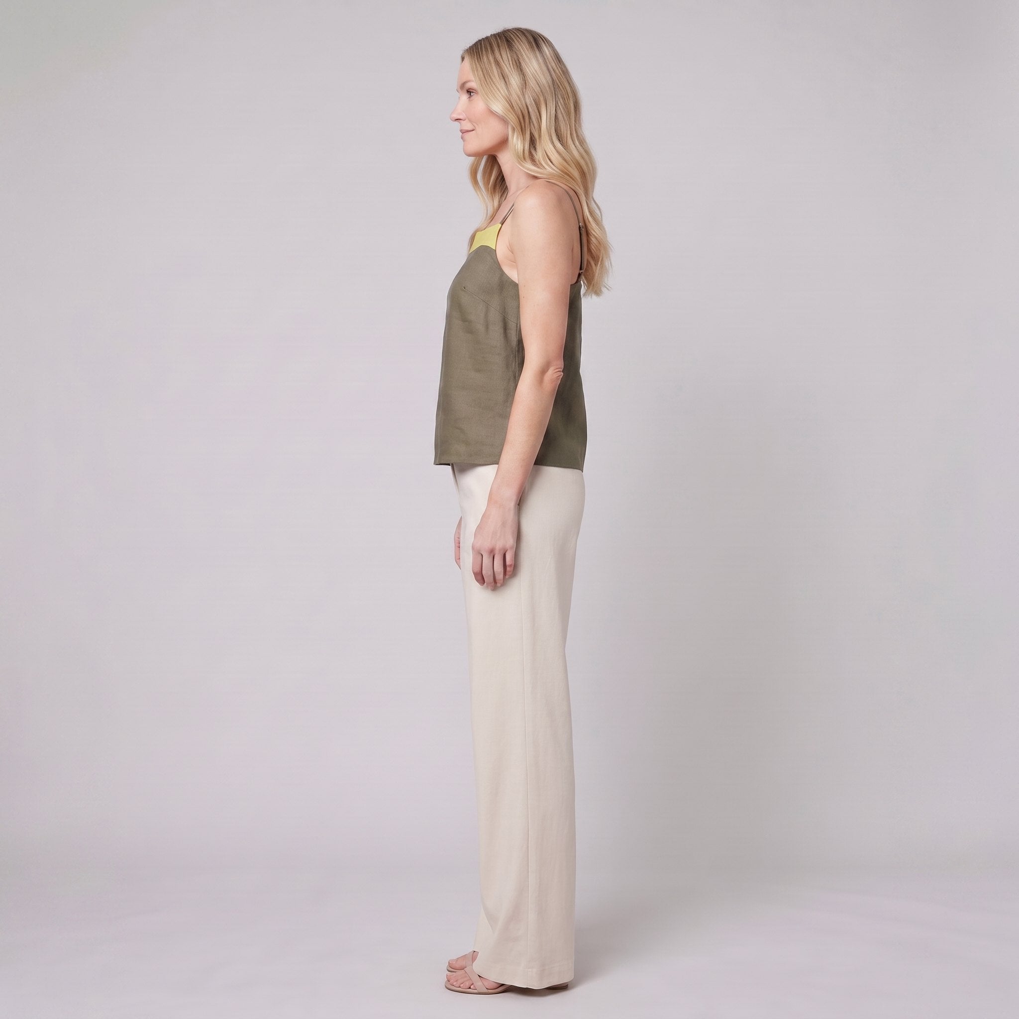 Mira Women's Top | Breathable Linen Tank Top, Adjustable Straps, Colorblock Design 2