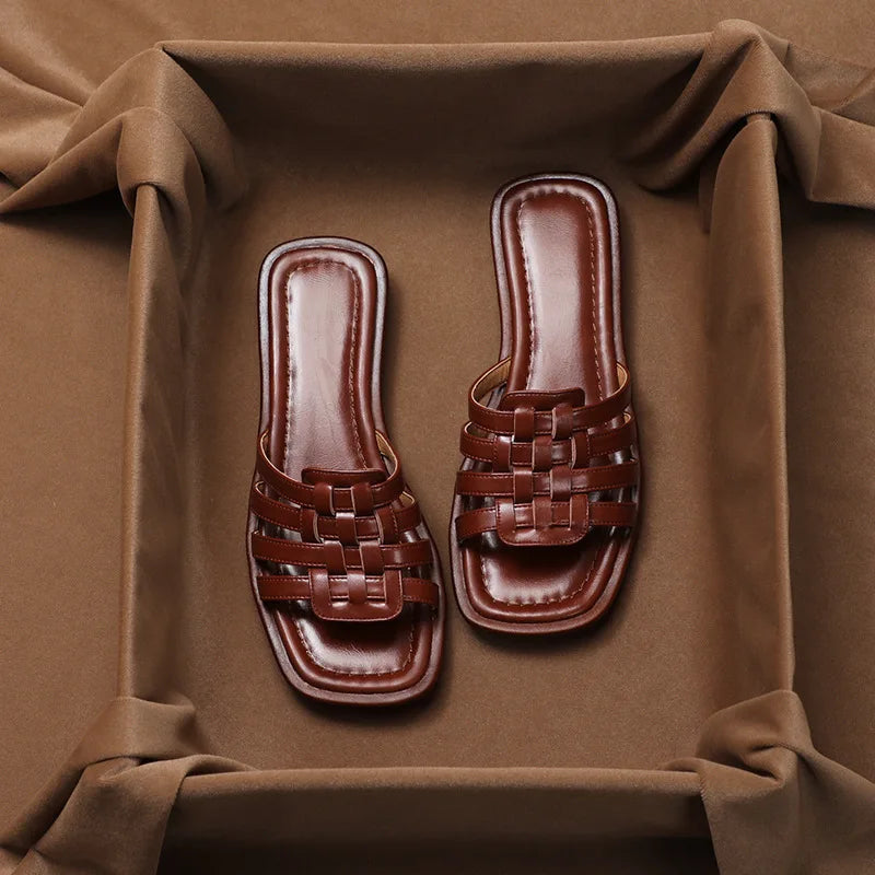 Navi Leather Slides | Hand-Woven, Vegan Friendly, Cushioned Insole 6