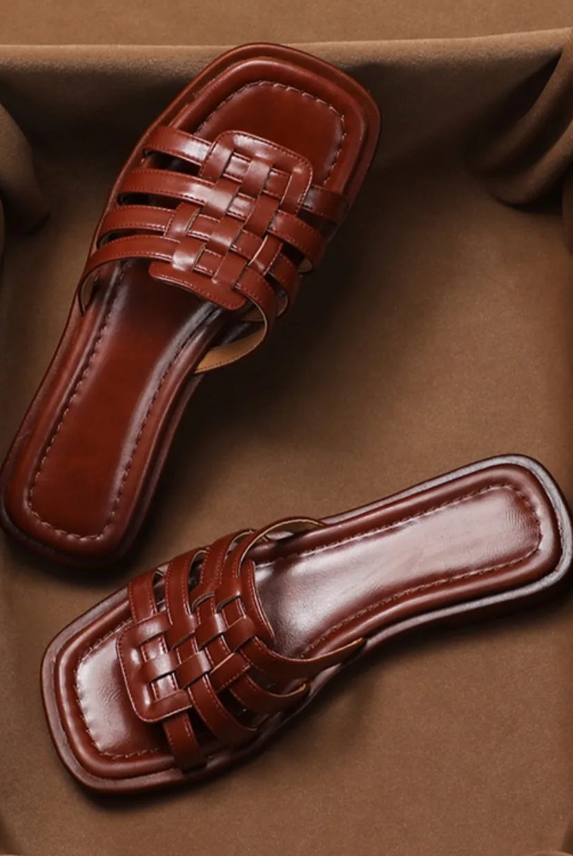 Navi Leather Slides | Hand-Woven, Vegan Friendly, Cushioned Insole 7
