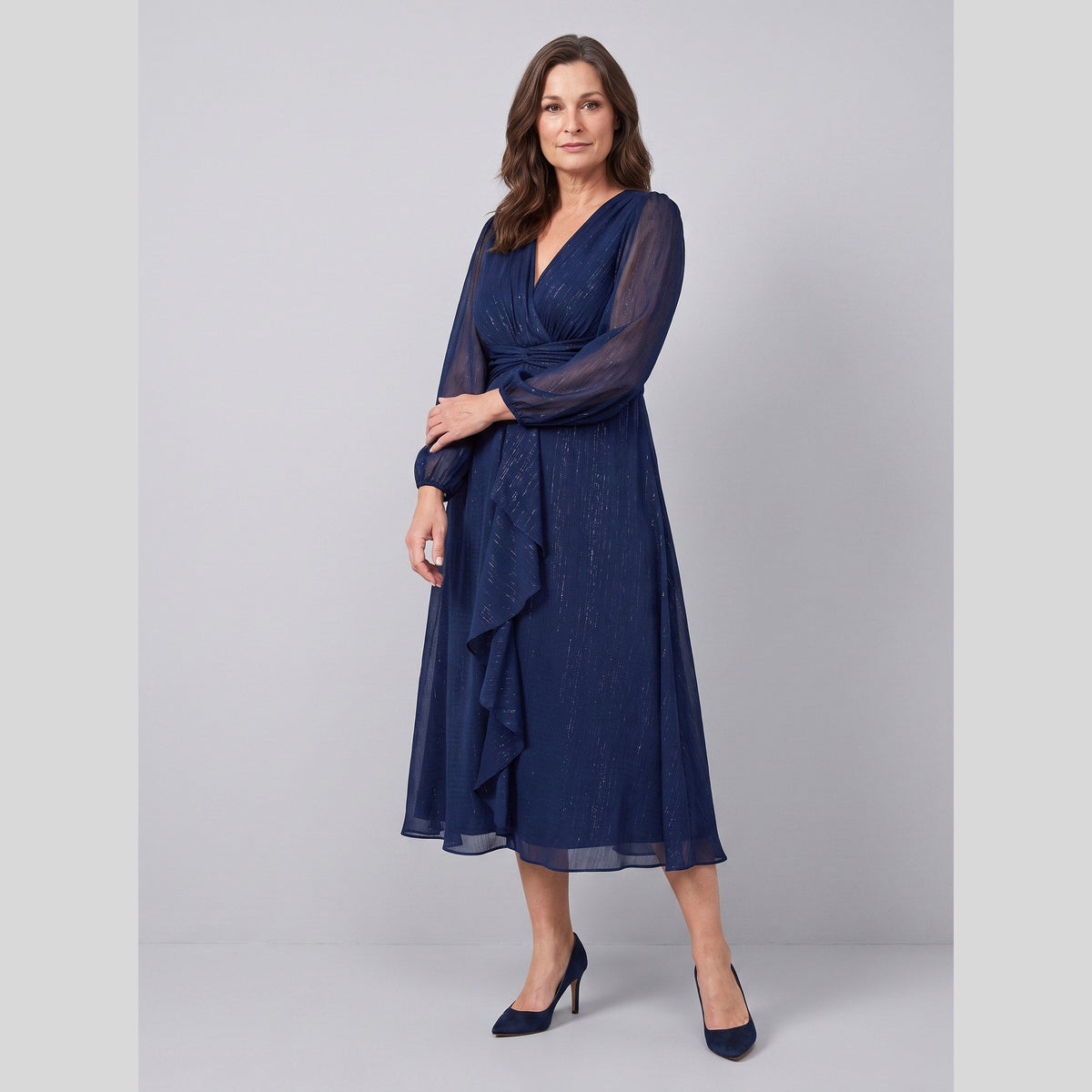 Solveig chiffon dress with twist-knot waist and sheer sleeves 5