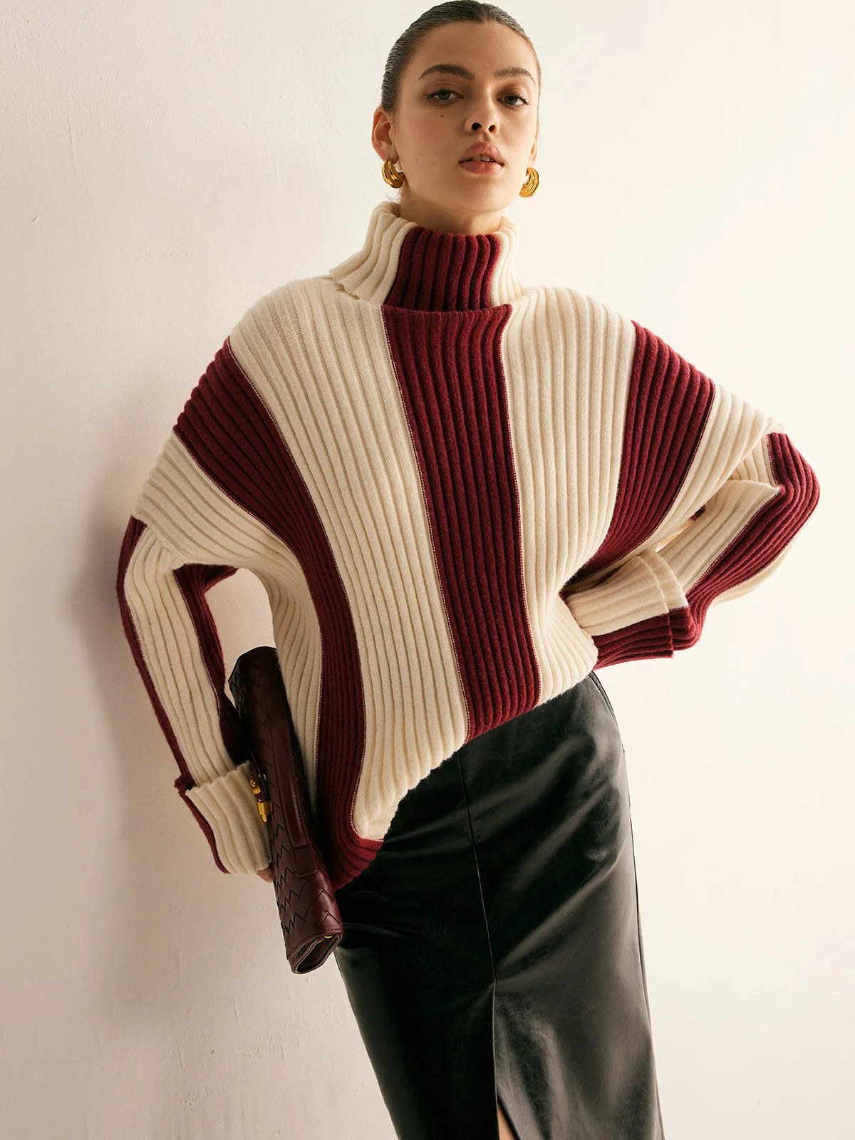 Nora Colour-Block Sweater for Women | Ribbed Knit, Hip Length 1