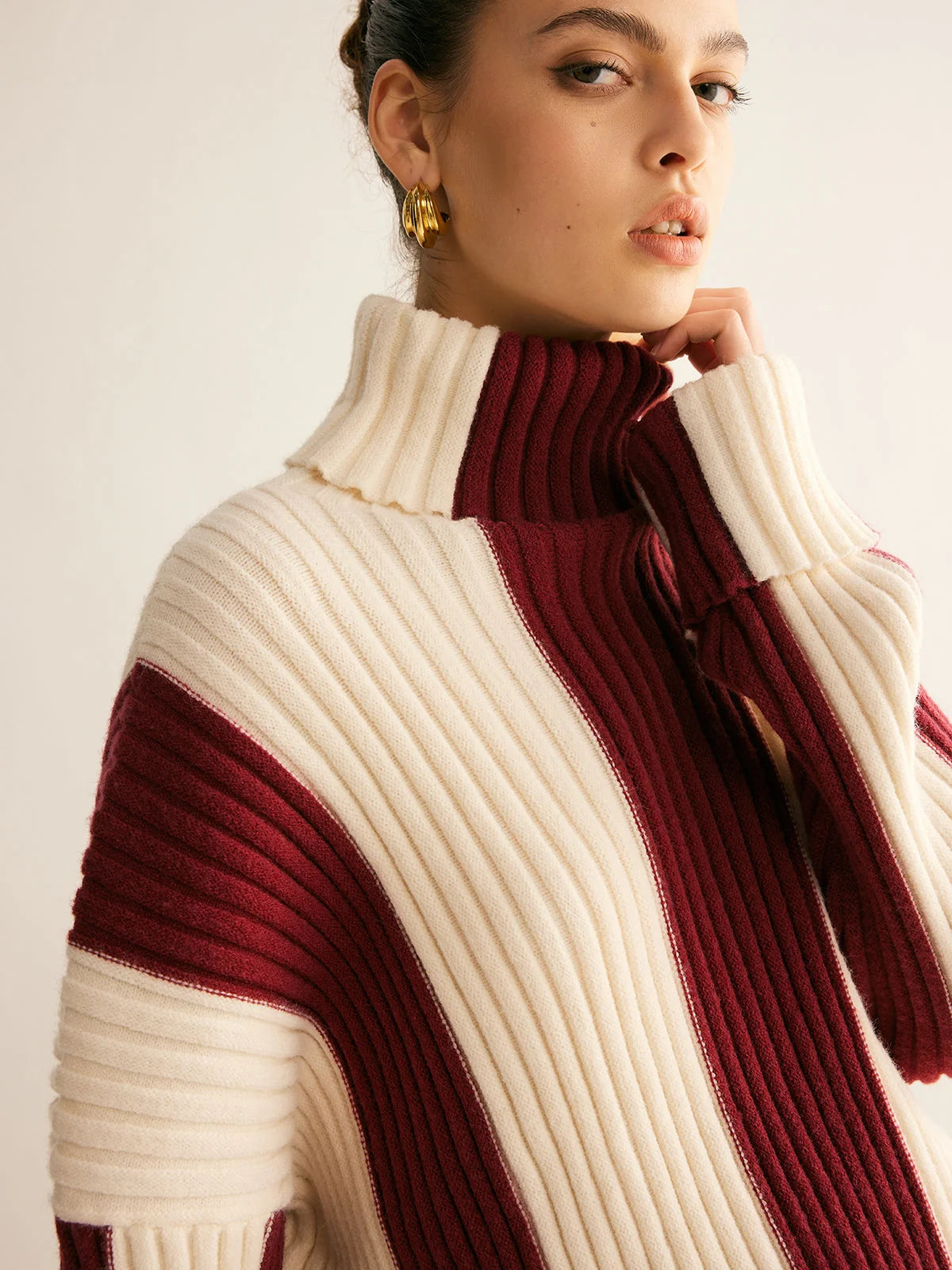 Nora Colour-Block Sweater for Women | Ribbed Knit, Hip Length 2