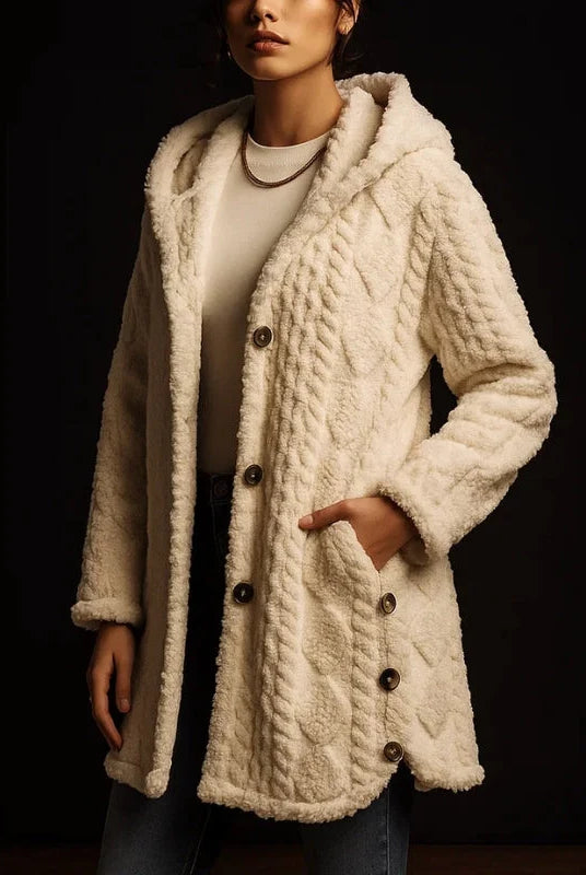Nora Plush Coat | Hooded Jacquard, Relaxed Fit 0