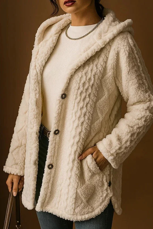 Nora Plush Coat | Hooded Jacquard, Relaxed Fit 1