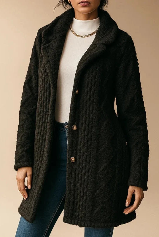 Nora Plush Coat | Hooded Jacquard, Relaxed Fit 10