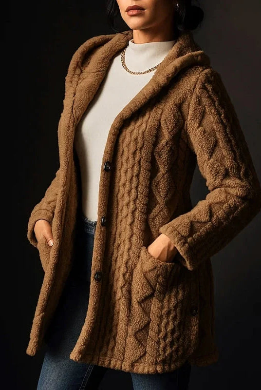 Nora Plush Coat | Hooded Jacquard, Relaxed Fit 12
