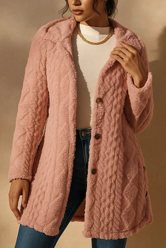 Nora Plush Coat | Hooded Jacquard, Relaxed Fit 9