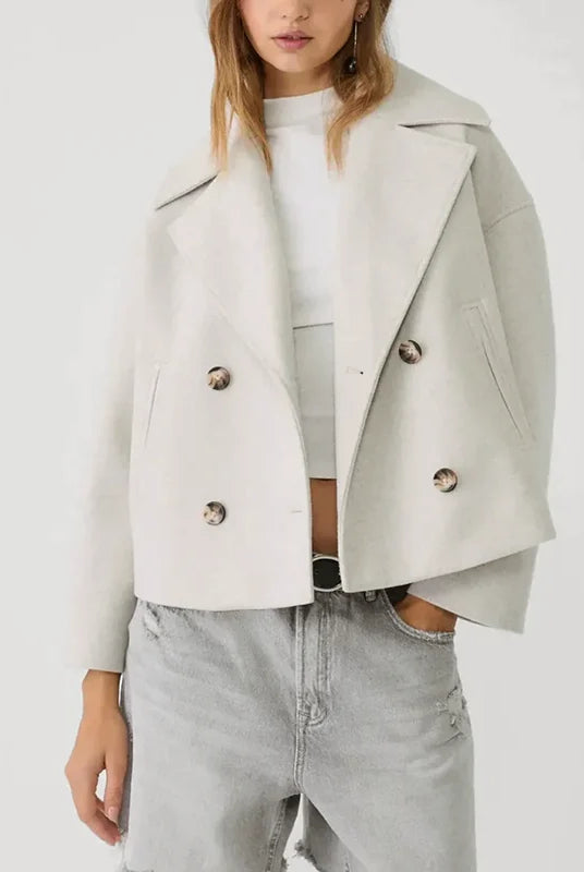 Nora Women's Coat | Cropped, Double-Breasted, Notched Lapels 0