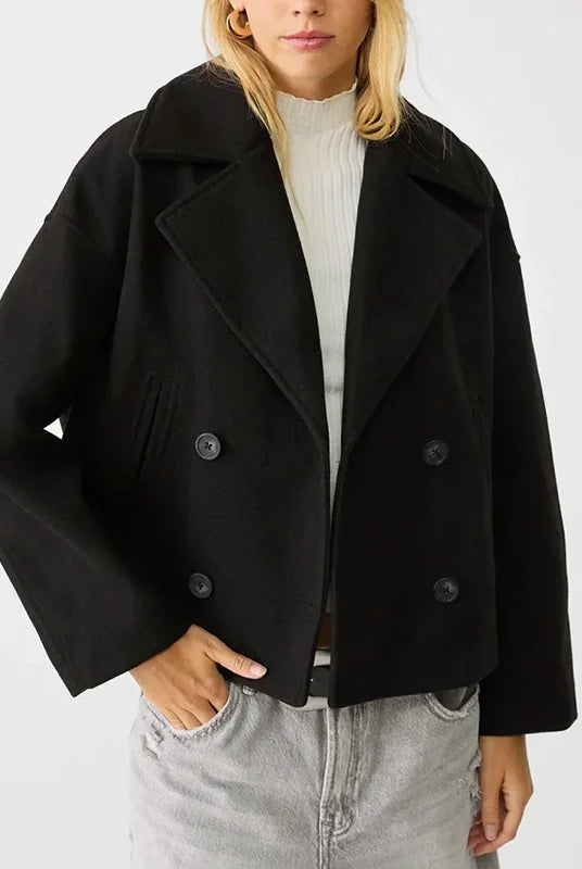 Nora Women's Coat | Cropped, Double-Breasted, Notched Lapels 1