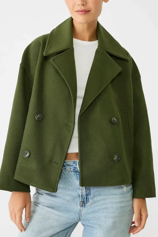 Nora Women's Coat | Cropped, Double-Breasted, Notched Lapels 2
