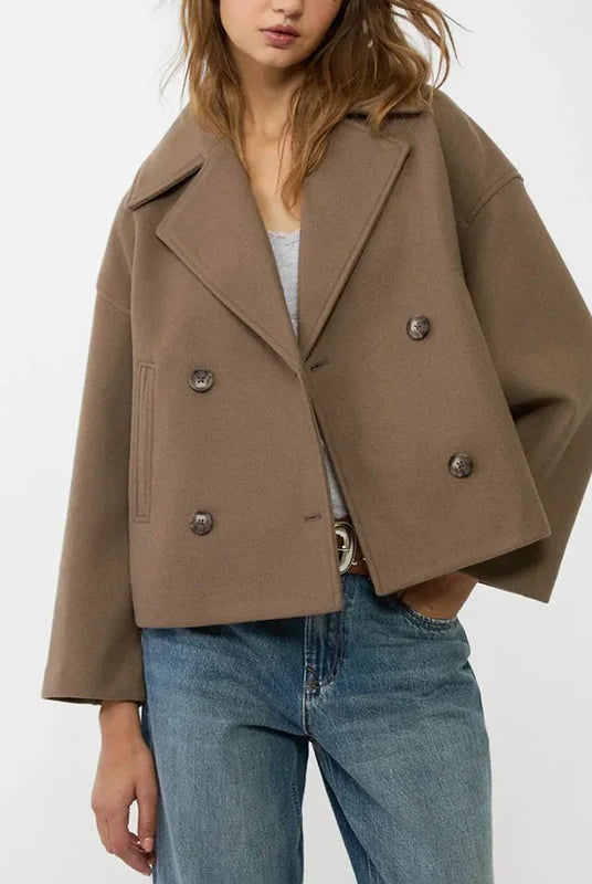 Nora Women's Coat | Cropped, Double-Breasted, Notched Lapels 4