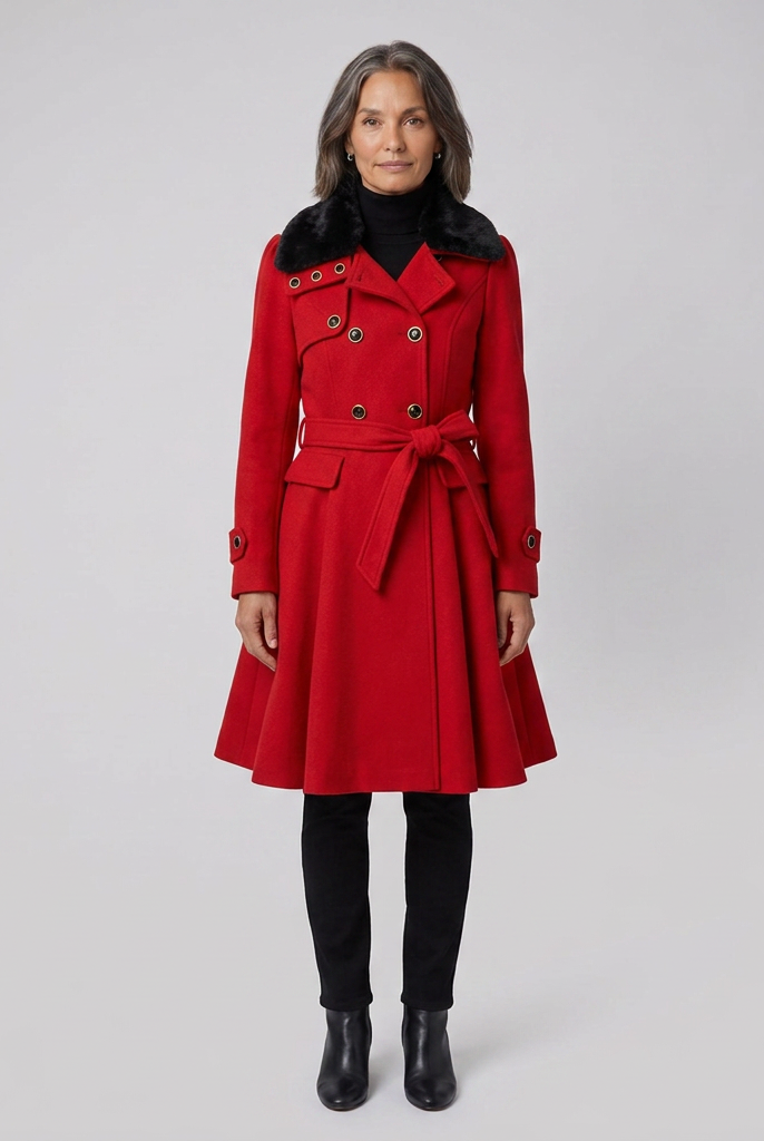 Nora Wool Trench Coat | Sherpa Lined, Fur Collar for Women 0