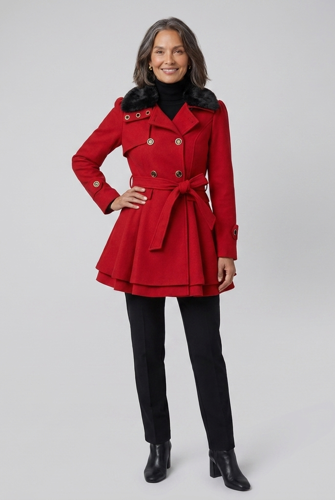Nora Wool Trench Coat | Sherpa Lined, Fur Collar for Women 1