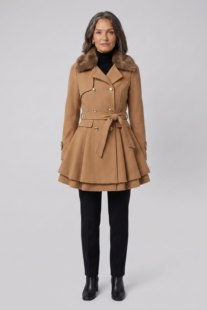 Nora Wool Trench Coat | Sherpa Lined, Fur Collar for Women 10