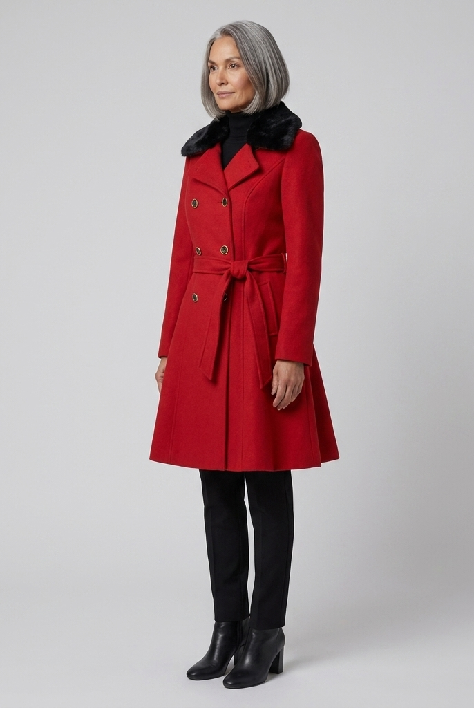 Nora Wool Trench Coat | Sherpa Lined, Fur Collar for Women 2