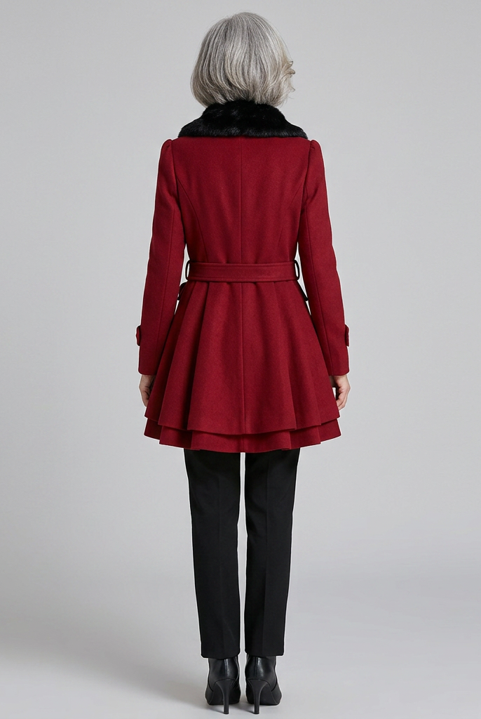 Nora Wool Trench Coat | Sherpa Lined, Fur Collar for Women 3