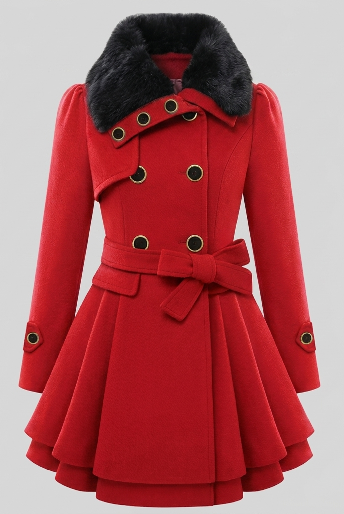 Nora Wool Trench Coat | Sherpa Lined, Fur Collar for Women 4