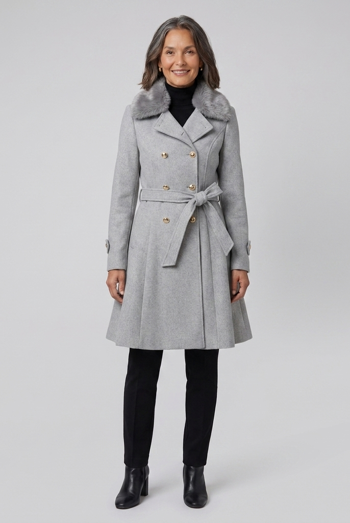 Nora Wool Trench Coat | Sherpa Lined, Fur Collar for Women 7