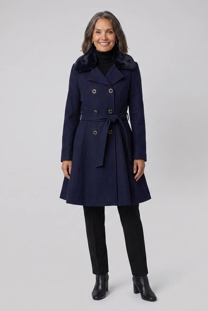 Nora Wool Trench Coat | Sherpa Lined, Fur Collar for Women 8