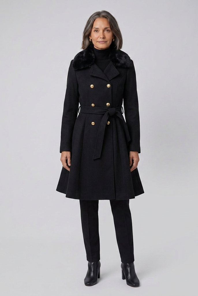 Nora Wool Trench Coat | Sherpa Lined, Fur Collar for Women 9